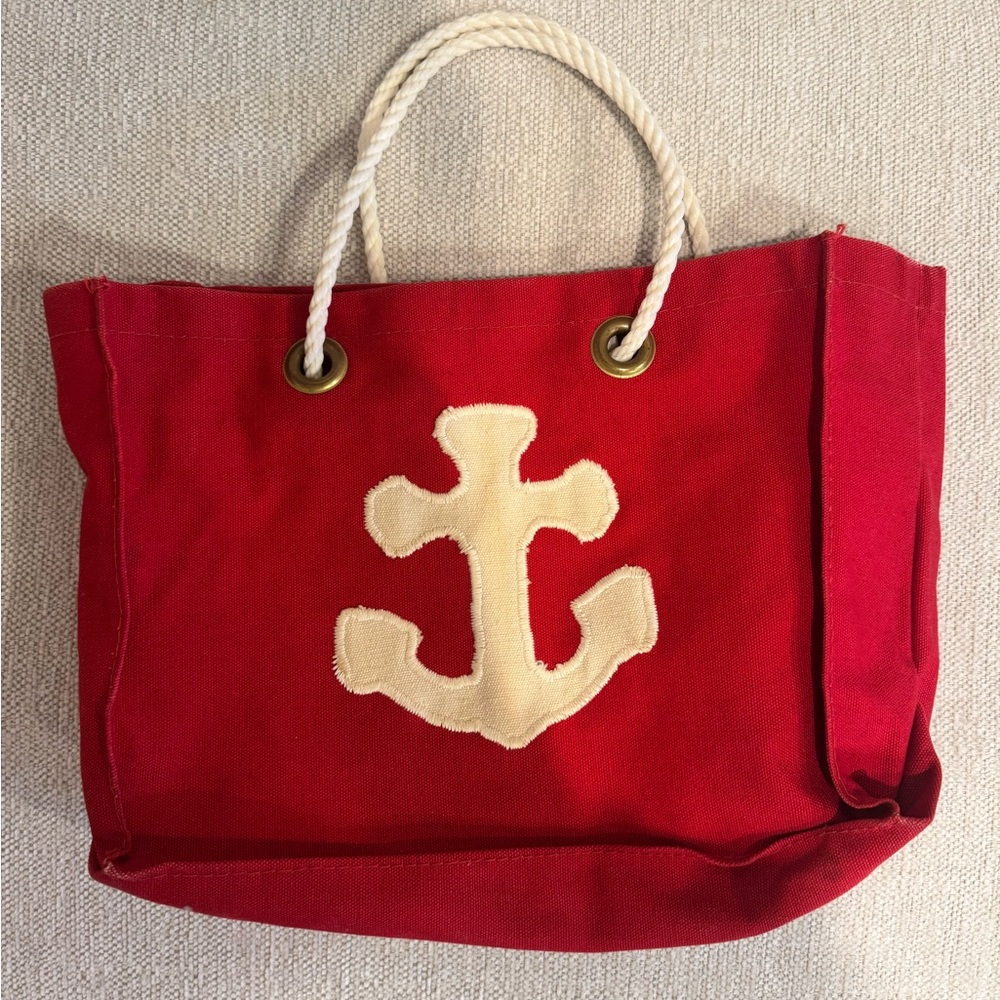 Red Canvas Anchor Nautical Mini Tote with Ropelike handles - Picture 8 of 8